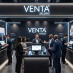 Venta Xploro showcasing premium POS machines and software demos at an international trade show booth